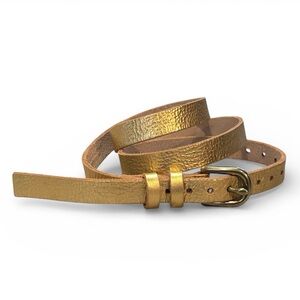 NWOT Gold Metallic Leather Skinny Belt